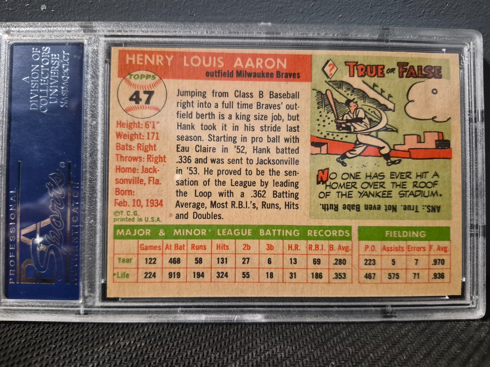 1955 Topps #47 Hank Aaron PSA 6 NICE!!! view 2