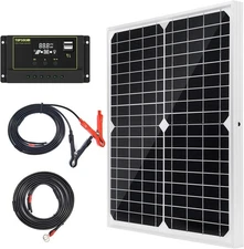 12V Solar Panel Kit with 10A Charge Controller & Battery Clips for RVs and Boats