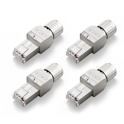 Netzwerkstecker Cat7 werkzeuglos 10 Gbit/s RJ45 LSA-geschirmt PoE-fähig 4 Stück