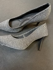 Nina Silver Glitter Pointed Toe Stiletto Pumps Cushioned Comfort Women's Heels