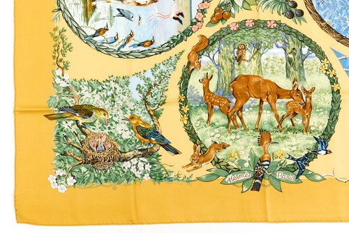 Hermes Silk Scarf Carre 90 "Les Quatre Saisons" Yellow Silk Scarf - Picture 5 of 8