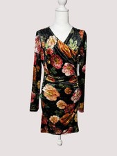 NWT $128 GUESS Women's Long Sleeve Tess Velvet Dress Y2K Ruched Large