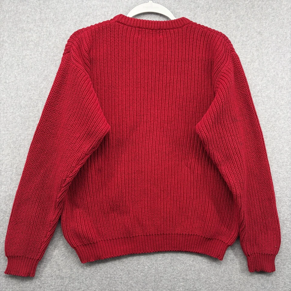 Suéter Eddie Bauer Tejido Acanalado Cuello Redondo Para Hombres Mediano Rojo Grueso Algodón Peso Pesado Foto 4 de 4