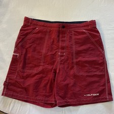 EUC L Tommy Hilfiger Red Swim Trunks Adj Waist, Mesh Lined, Snap  Hook loop Fly