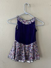 Dark Purple Velvet Color Ice Skating Dress with Splashes of Color Size7 Girls