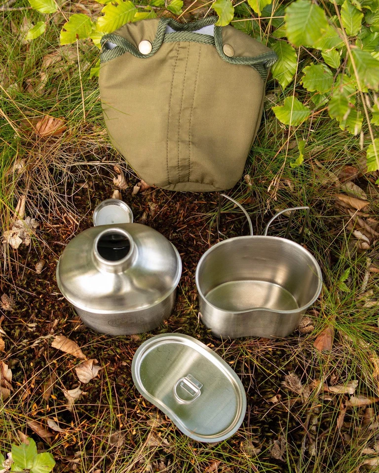 Feldflaschen-Set Edelstahl 1,2 Liter mit Topf und Deckel - Inkl Tasche Bushcraft - Bild 3 von 4