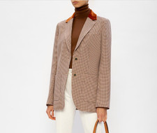 NEW, Tory Burch Faux Fur Trim Plaid Blazer in Multi Size 12 #SJ1