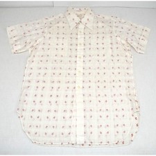Vintage Leisure Shirt Sakowitz Size L/XL 70s White Window Plaid Red Block Shapes