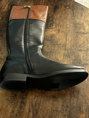Tommy Hilfiger Black Brown Knee High Riding Boots Leather  display picture 2