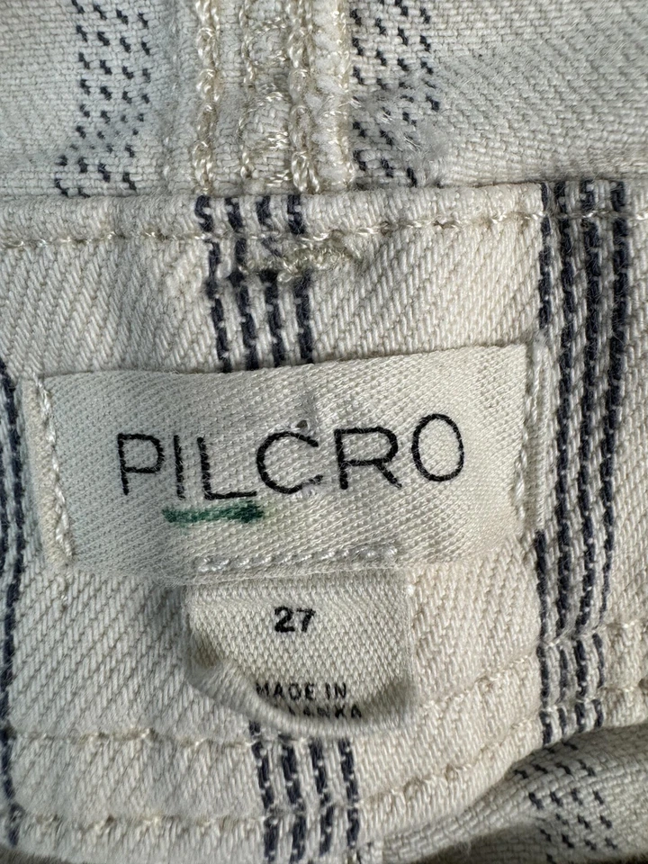 Pilcro Overalls Womens 27 Ivory Blue Stripe Button Front Bib Utility Pockets - Image 3 of 4