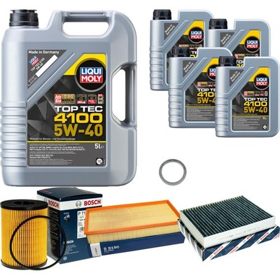 BOSCH Inspektionspaket 9L Liqui Moly Top Tec 4100 5W-40 für Porsche Cayenne 4.8