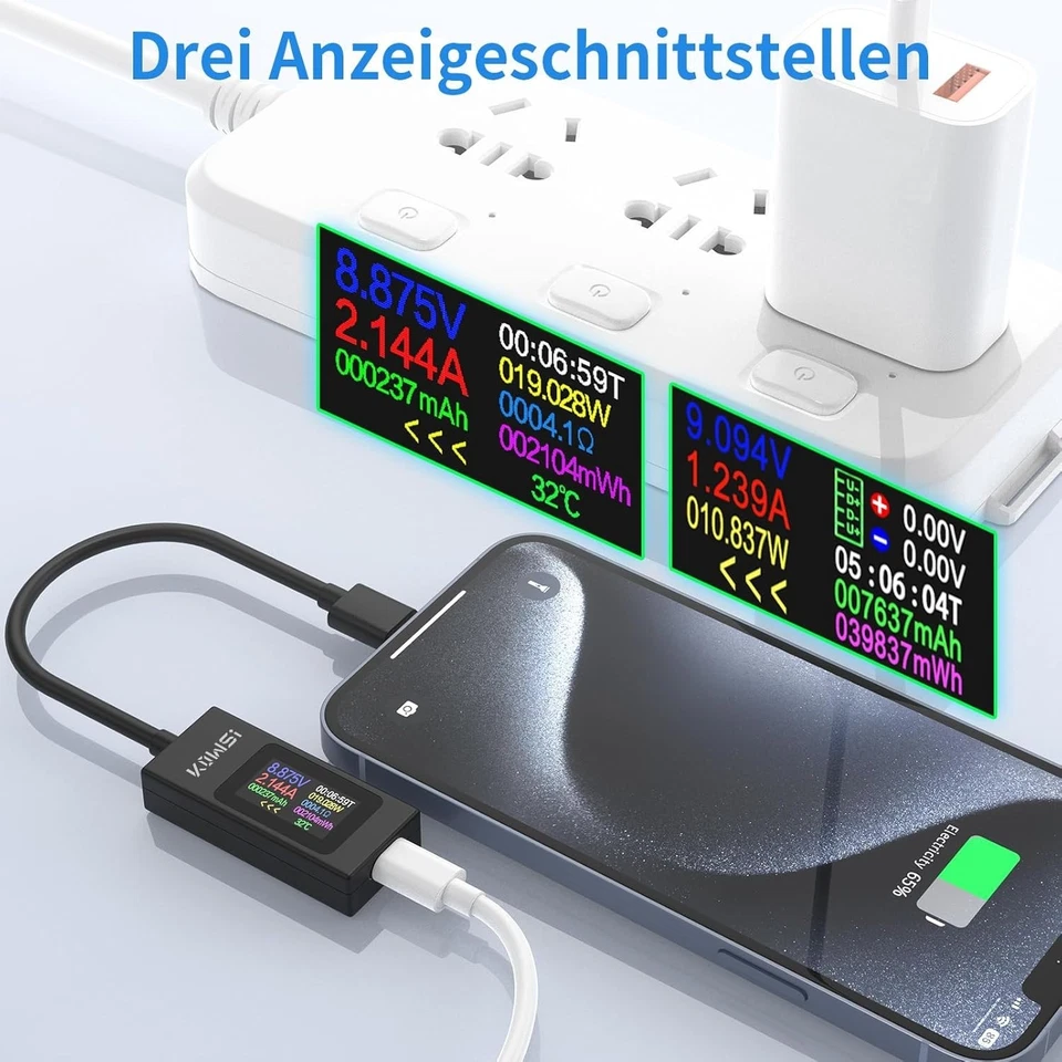 USB C Tester Messgerät Strommessgerät Multimeter Typ-C PD Strommesser Spannung u - Bild 4 von 4
