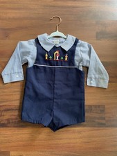 Vintage Baby Boy [12-18m ] 2P Outfit  Blue  Romper Striped Shirt 