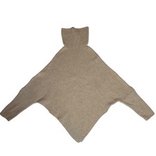 Women's beige Ribbed Turtleneck Poncho Sweater. Oversized Cozy Knit.