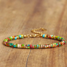 Colorful Sea Sediment Jasper Floral Beads Healing Inner Peace Bracelet for Women
