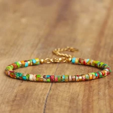 Colorful Sea Sediment Jasper Floral Beads Healing Inner Peace Bracelet for Women