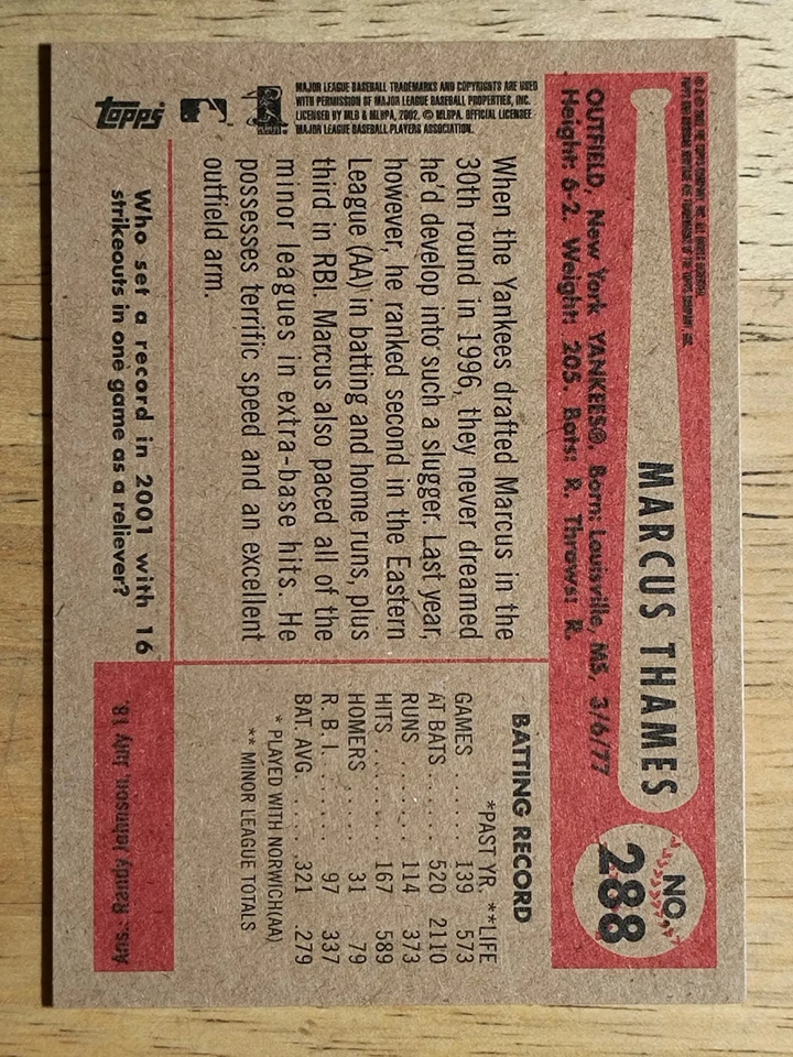 2002 Bowman Heritage #288 Marcus Thames - Image 2 of 2