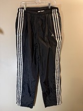 Vintage Adidas Black White Windbreaker Pants With Elastic Waist 3 Striped