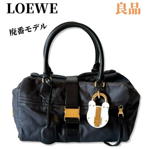 LOEWE Lola Handbag Padlock Charm Black PVC Coated Canvas Leather Gold Japan