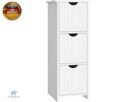 Badezimmerschrank Schmal Modern, Badkommode Mit 3 Schubladen, Hochglanz Weiß,