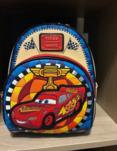 LOUNGEFLY DISNEY CARS LIGHTNING McQUEEN STAINED GLASS MINI BACKPACK BRAND NEW