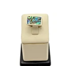 925 Sterling Silver Abalone Shell Inlay Rectangle Statement Ring 5.9g Size 6