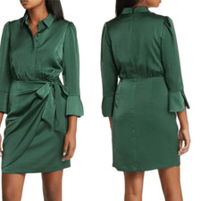 NWT Vince Camuto mini satin shirt dress in Emerald Size 18
