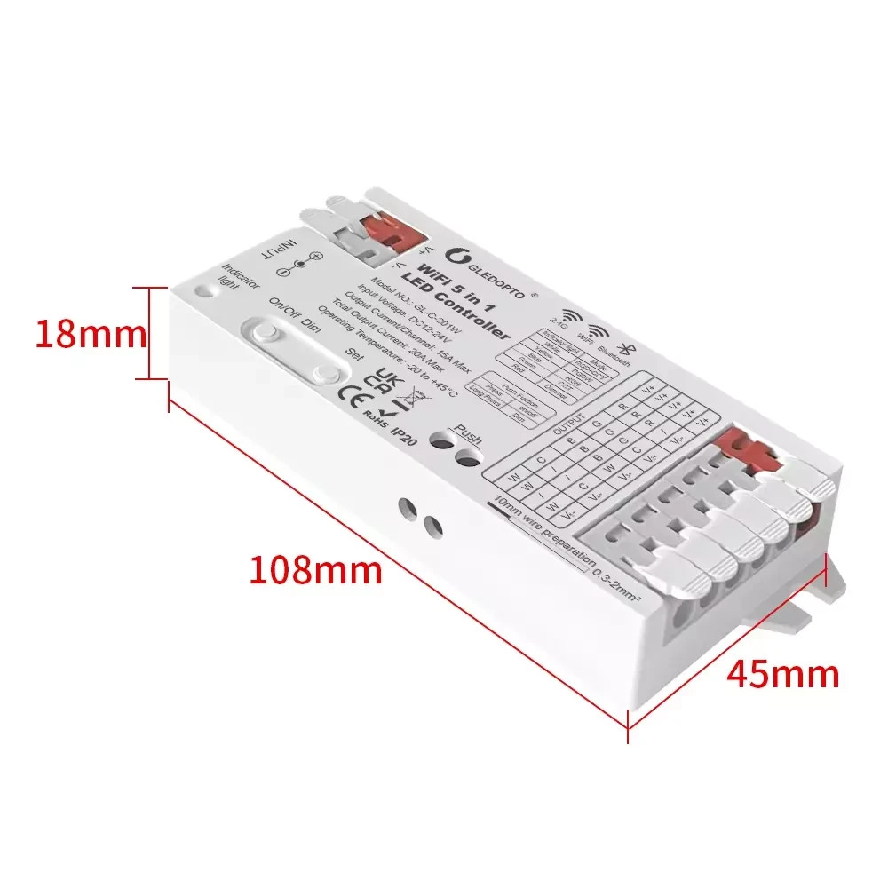 Wifi&Bluetooth 5 in 1 LED Strip Controller 20A RGBCCT RGBW RGB CCT WWCW Dimmer W