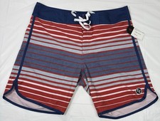 Ezekiel Mens Striped Board Shorts 34 Colorblock Navy/Blue/White Drawstring