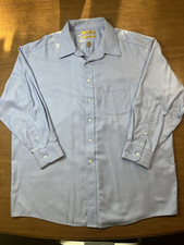 Roundtree Yorke Gold Label Mens LS Herringbone Shirt XL Blue Non Iron 17.5 33