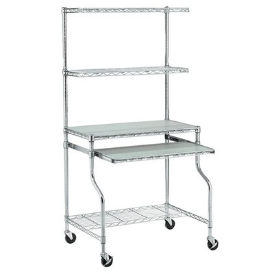 Mobile Chrome Wire Shelf Computer Workstation 31-1/2''W x 24''D x 63''H