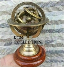 Vintage Brass Astrolabe Antique Armillary Brass Desktop Globe Sphere Wooden Base