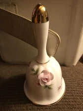 Vintage Towle Bone China Dinner Bell Pink Rose Buds Flowers Gold Trim