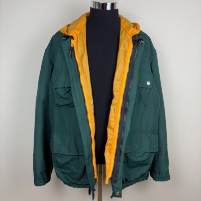 Banana Republic Jacket Dark Green Removable Hood Liner Yellow Sz L