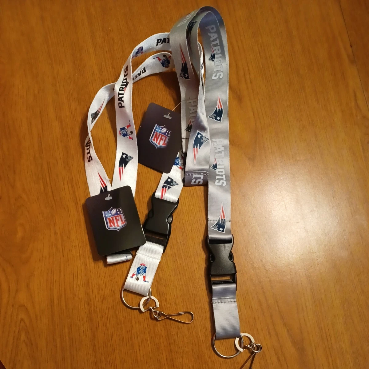 New England Patriots Set of 2 Lanyard Keychain White Grey eBay
