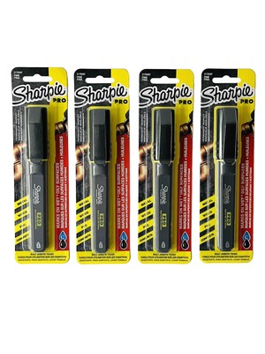 Sharpie Pro Permanent Marker Fine Tip Black Marker For Metal, Concrete 4pk New