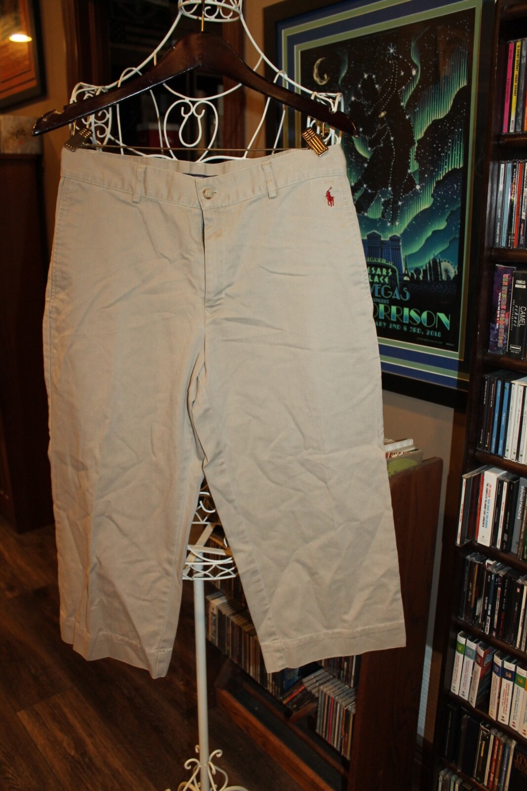 Pantaloni tagliati Ralph Lauren Sport tan cachi twill con pony donna taglia 10 (bin29)