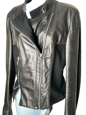 DIRK BIKKEMBERGS Lamb Black Leather/Viscosa Panels Jacket Sz 44EU (8 US) - $1985