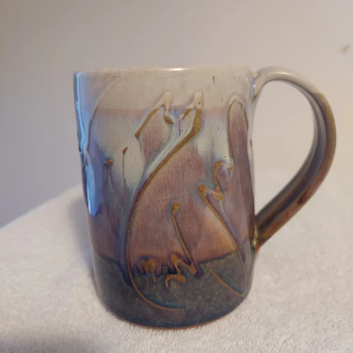 Studio Art Pottery Mug Glazed Pre-owned Purple/blue  Multi Color 