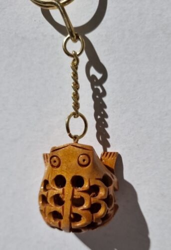Wooden Hand Carved Frog Keyring From India New