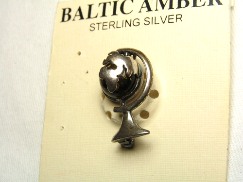 Argent Sterling, Baltique Ambre World Globe Broche - Photo 5 sur 6