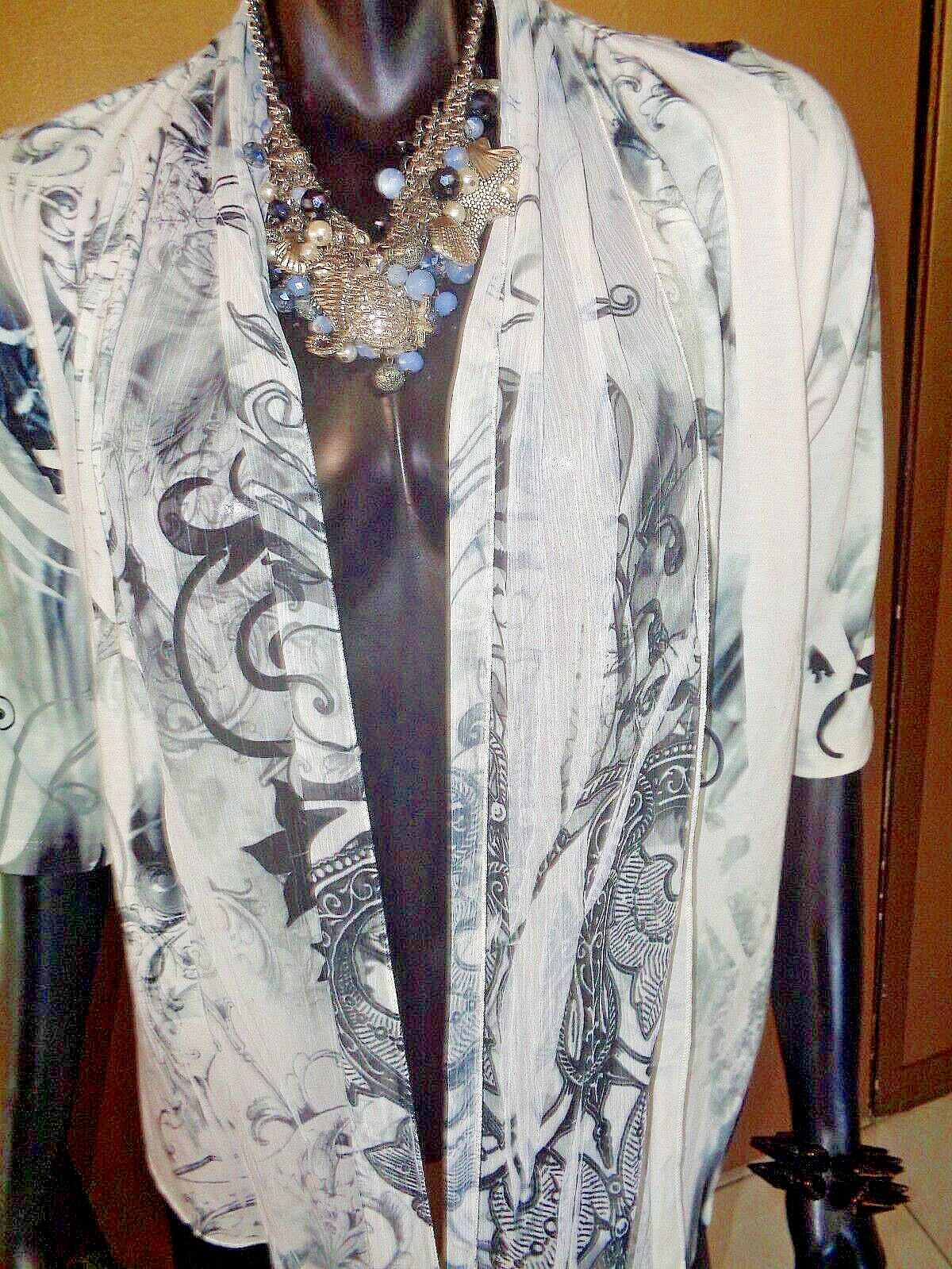 Cache, S, GRAY-WHITE, SHEER LAPELS, OPEN FRONT, B… - image 5