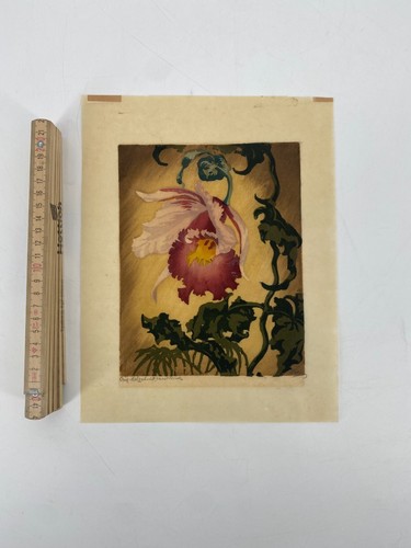 *HOLZSCHNITT BLUME HUGO NOSKE ORIGINAL SIGNIERT 1886-1960 STILLLEBEN ORCHIDEE - Bild 8 von 8