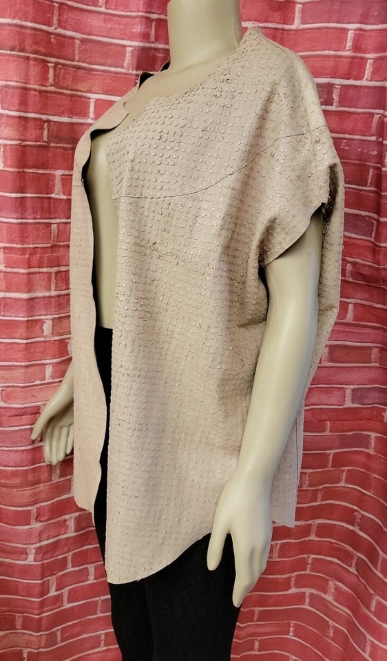 DROME~S~GENUINE TAUPE PELLE REAL LEATHER DESIGNER OPEN OVERSIZED VEST COAT #CB9 - Image 3 of 4