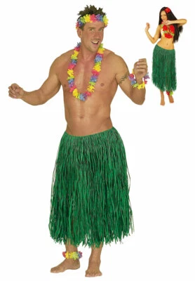 Hawaii-Rock Damen Herren Bastrock Hula Rock grün 78 cm. Kostüm Einheitsgröße KK - Bild 1 von 4