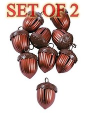 SET of 2 METAL WOODLAND ACORN JINGLE BELL S Copper Color CHRISTMAS ORNAMENT