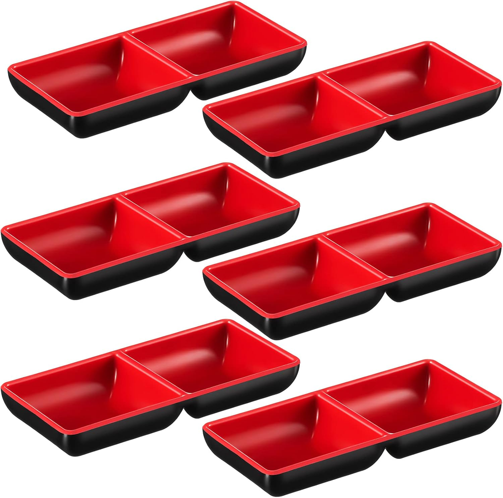 6-Piece Melamine Divided Dipping Bowls for Sauces & Snacks