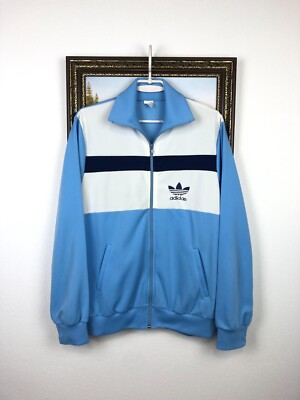 Vintage 80's Adidas Jacket Track Top Blue Zip Rare Hype Mens Y2K