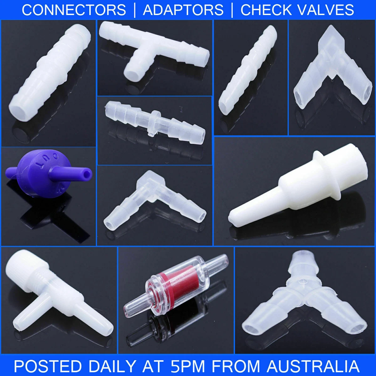 AQUARIUM AIR HOSE CONNECTORS 4|5|6|8mm ELBOW TEE STRAIGHT "Y" TUBING JOINERS