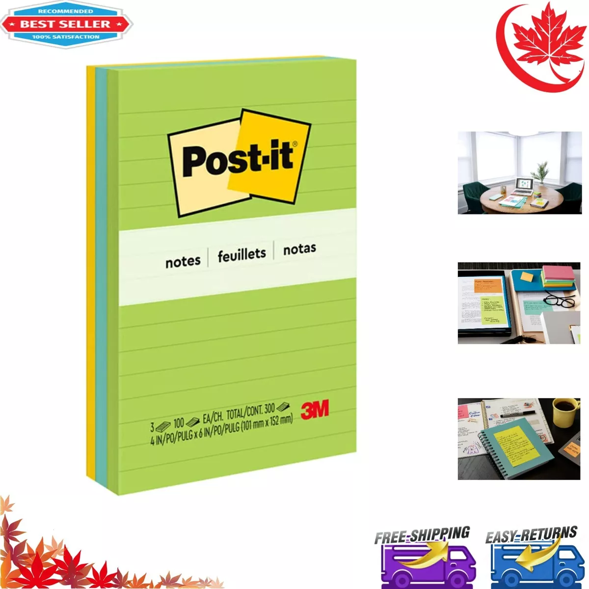 Vibrant Large Sticky Notes 4x6 3 Pads 100 Sheets Pad Jaipur Colours